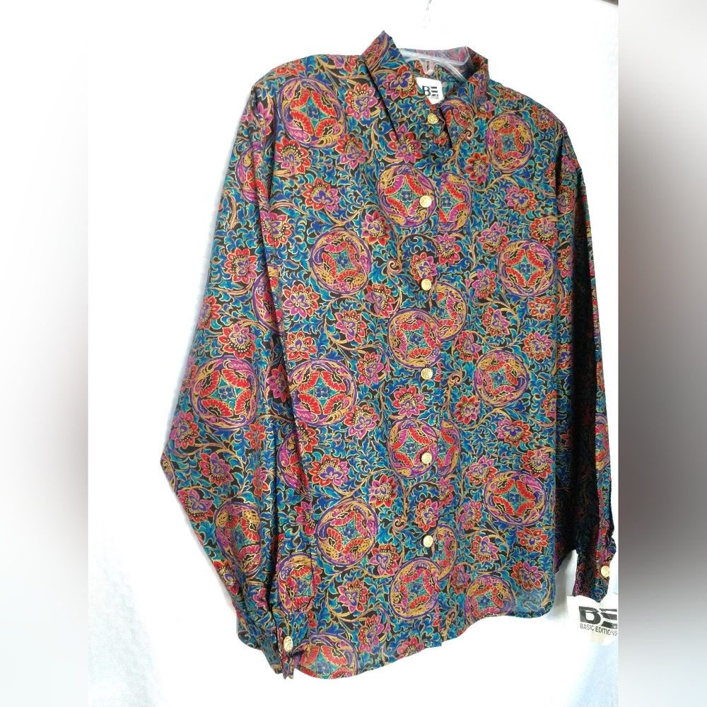 NEW Vintage Basic Editions Shirt Blouse Colorful Floral NWT Large Chest 44" - Picture 9 of 10
